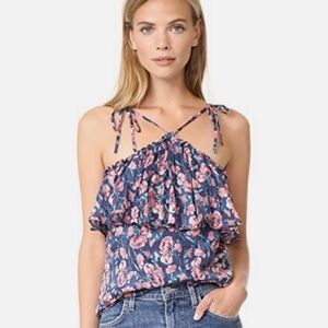 REBECCA TAYLOR TEA ROSE TANK NWT SIZE 12 ROYAL BLUE W FLOWERS